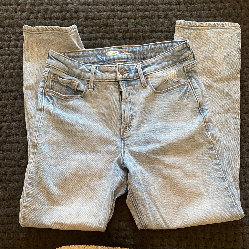 Old Navy Power Straight High Rise Light Wash Ankle Jeans Size 8